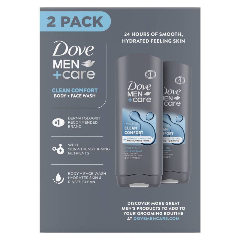 slide 3 of 7, Dove Men+Care Clean Comfort Micro Moisture Mild Formula Body Wash - 18 fl oz/2pk, 18 fl oz, 2 ct