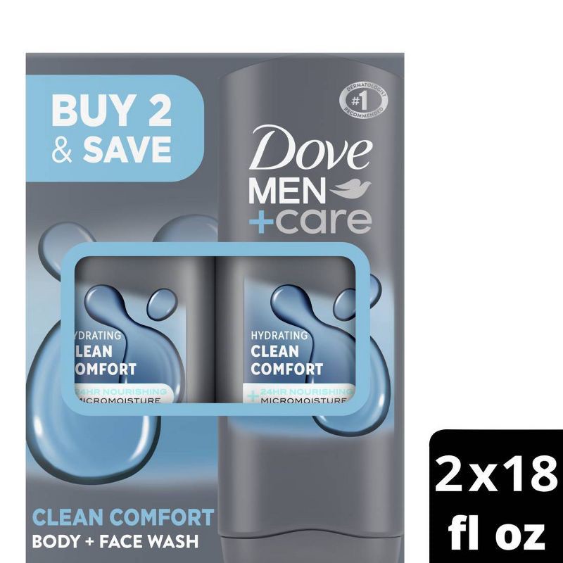 slide 1 of 7, Dove Men+Care Clean Comfort Micro Moisture Mild Formula Body Wash - 18 fl oz/2pk, 18 fl oz, 2 ct