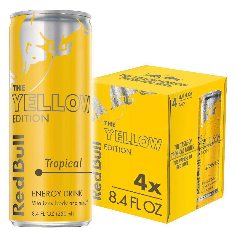 slide 1 of 10, Red Bull Yellow Edition Tropical Punch Energy Drink - 4pk/8.4 fl oz Cans, 4 ct; 8.4 fl oz