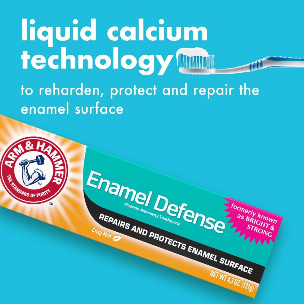 slide 4 of 8, ARM & HAMMER Enamel Defense Toothpaste- Truly Radiant Bright & Strong Toothpaste -One 4.3oz Tube, Crisp Mint- Fluoride Toothpaste, 4.3 oz