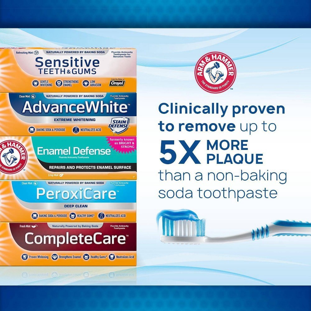 slide 8 of 8, ARM & HAMMER Enamel Defense Toothpaste- Truly Radiant Bright & Strong Toothpaste -One 4.3oz Tube, Crisp Mint- Fluoride Toothpaste, 4.3 oz