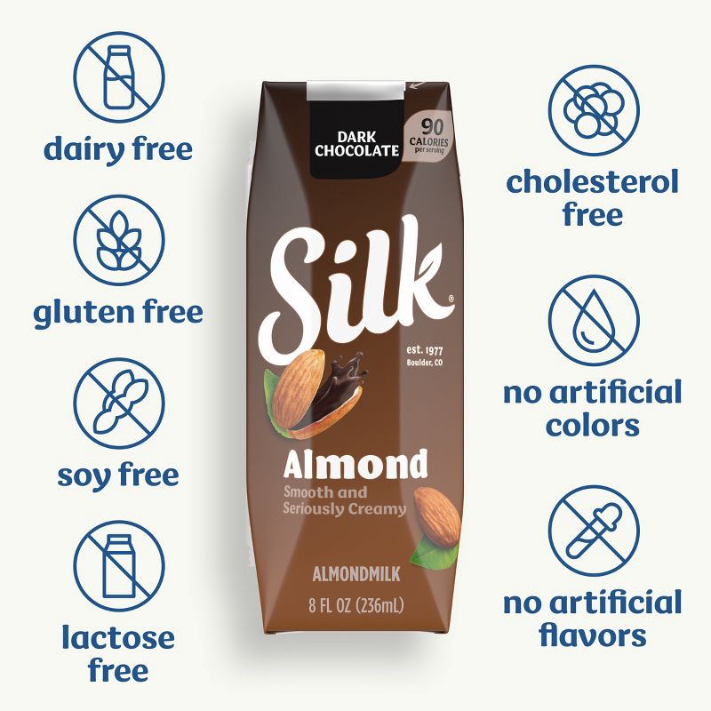 slide 4 of 11, Silk Shelf Stable Dark Chocolate Almond Milk - 6ct/8 fl oz Boxes, 6 ct; 8 fl oz