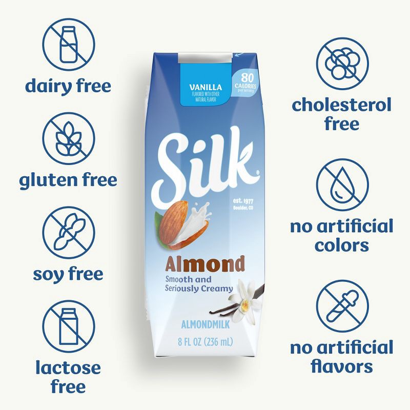 slide 3 of 12, Silk Shelf Stable Vanilla Almond Milk - 6ct/8 fl oz Boxes, 6 ct; 8 fl oz
