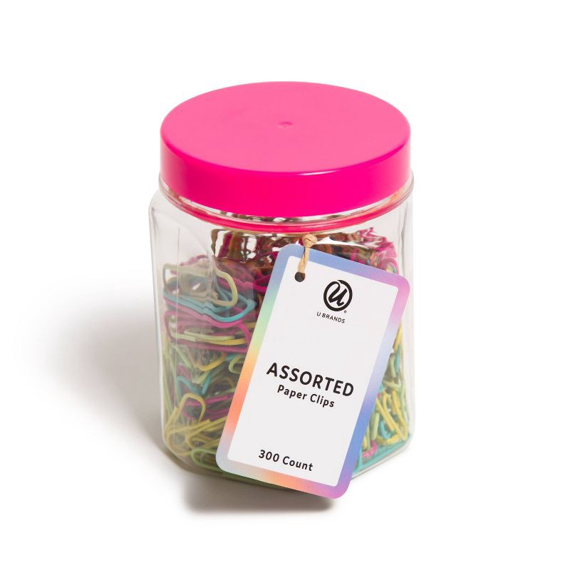 slide 1 of 5, U Brands 300ct Assorted Paper Clips in Small Mason Jar Retro: Multicolor Brights, Iron, Office Supplies, Clips & Fasteners, 300 ct