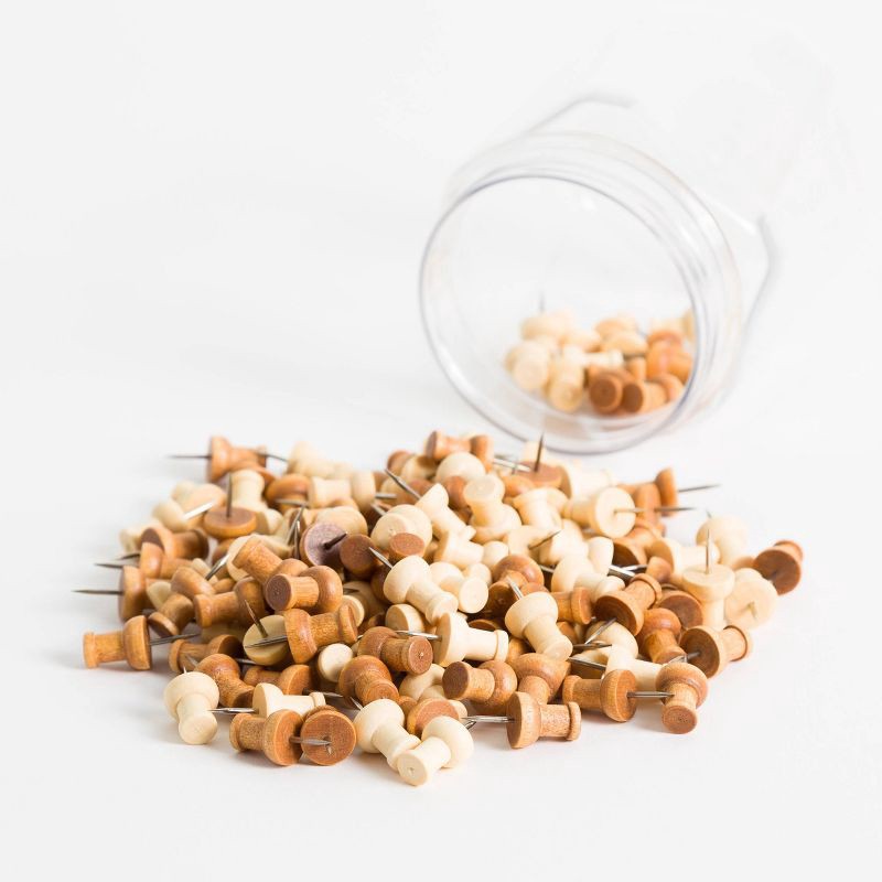 slide 3 of 5, U Brands 150ct Wooden Push Pins with Jar, 150 ct