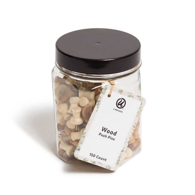 slide 1 of 5, U Brands 150ct Wooden Push Pins with Jar, 150 ct