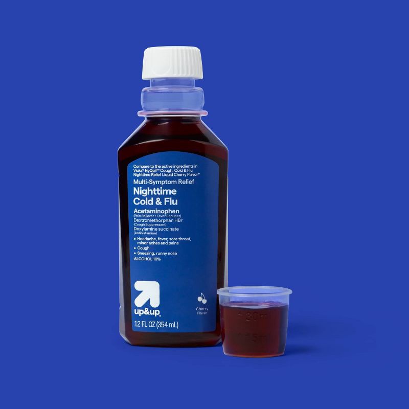 slide 2 of 4, Nighttime Cold & Flu Relief Liquid - Cherry - 12 fl oz - up&up™, 12 fl oz