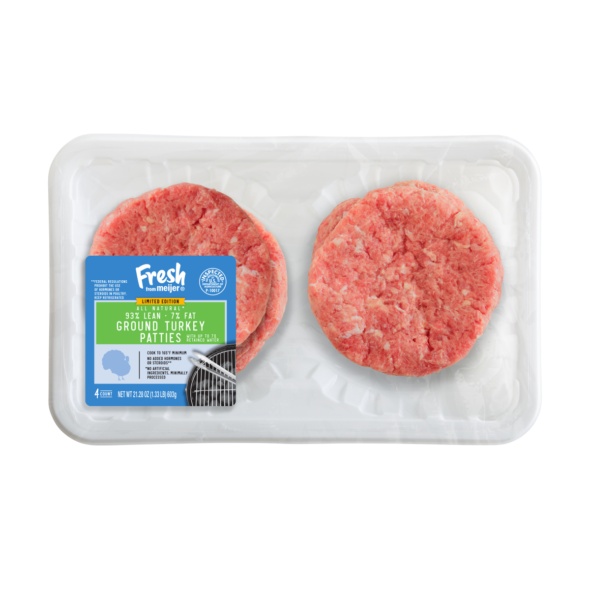slide 1 of 2, Fresh from Meijer 93/7 Ground Turkey Patties, 4 Count, 1.33 LB, 4 ct, 1.33 lb