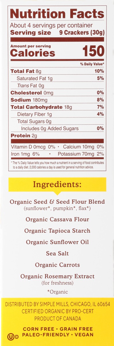 slide 8 of 11, Simple Mills Organic Seed Flour Original Crackers 4.25 oz, 1 ct