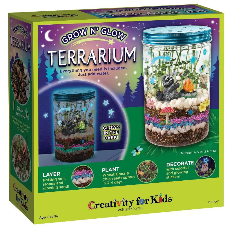 slide 1 of 8, Creativity for Kids Grow N' Glow Terrarium: Science Kit for Kids, Educational Toy, Includes Jar, Figures, Stickers, Rocks, 1 ct