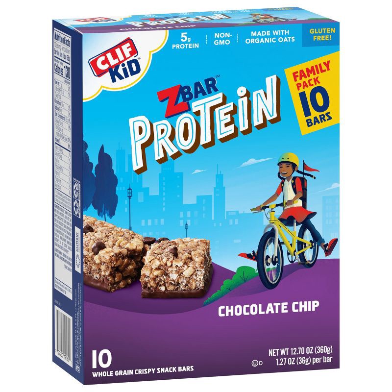 slide 2 of 9, CLIF Kid ZBAR Protein Chocolate Chip Snack Bars - 10ct, 10 ct
