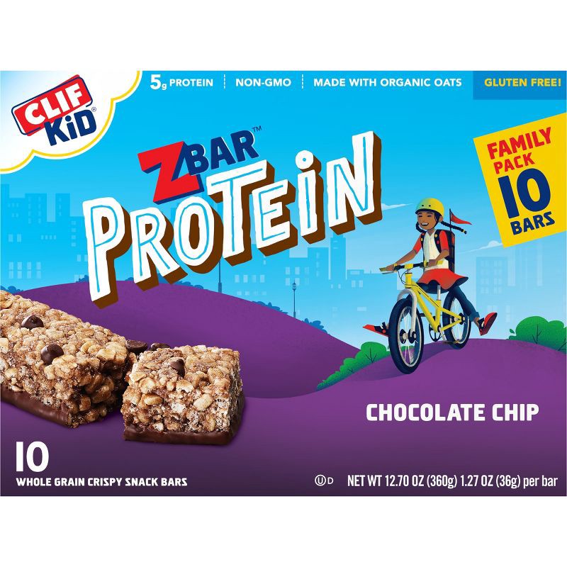 slide 3 of 9, CLIF ZBAR PROTEIN CLIF Kid ZBAR Protein Chocolate Chip Snack Bars - 10ct, 10 ct