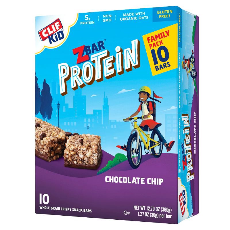 slide 1 of 9, CLIF ZBAR PROTEIN CLIF Kid ZBAR Protein Chocolate Chip Snack Bars - 10ct, 10 ct