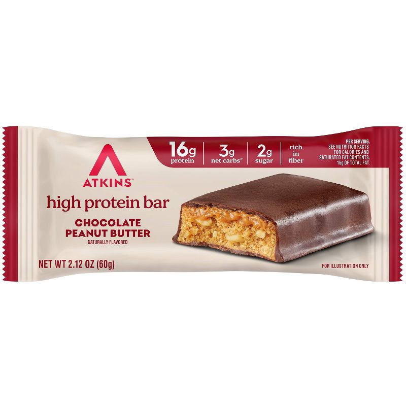 slide 2 of 8, Atkins 3g Net Carbs Chocolate Peanut Butter Flavored Whey Hight Protein Isolate Bars - 16g Protein - 16.9oz/8ct, 8 ct; 16.9 oz
