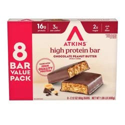 Atkins 3g Net Carbs Chocolate Peanut Butter Flavored Whey Hight Protein Isolate Bars - 16g Protein - 16.9oz/8ct