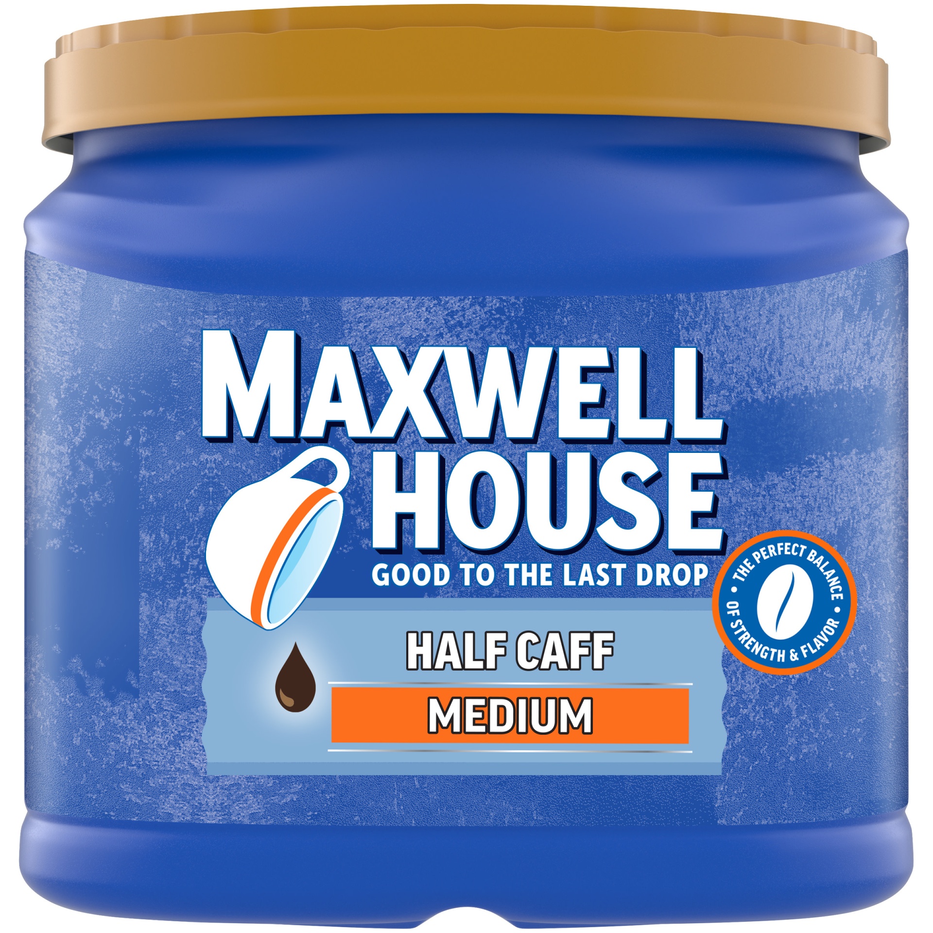 slide 1 of 2, Maxwell House Medium Roast Half Caff Ground Coffee ister, 25.6 oz