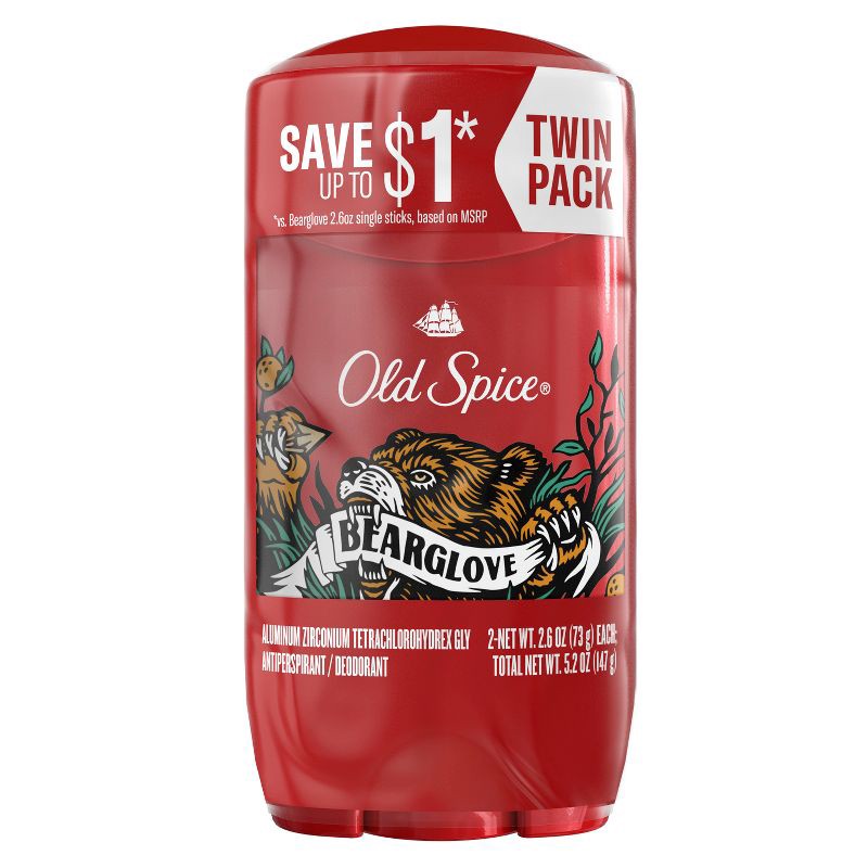 slide 1 of 1, Old Spice Wild Bearglove Scent Invisible Solid Antiperspirant & Deodorant for Men - 2.6oz/2pk, 5.2 oz