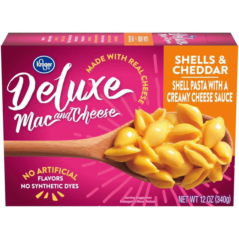 slide 1 of 1, Kroger Deluxe Shells & Cheddar Mac & Cheese, 12 oz