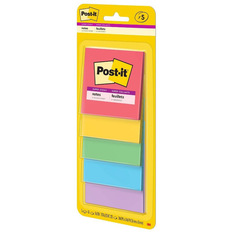 slide 12 of 23, Post-it 5pk 3" x 3" Super Sticky Notes 45 Sheets/Pad - Marrakesh Collection: Multicolor Office Supplies, Art & Design, 5 ct, 45 sheets