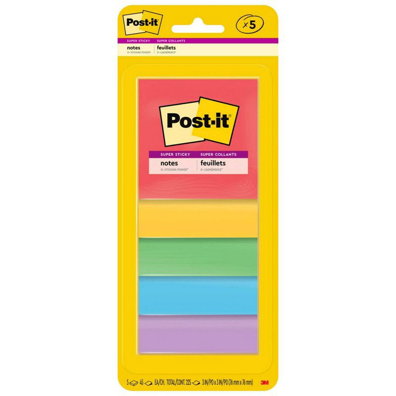slide 23 of 23, Post-it 5pk 3" x 3" Super Sticky Notes 45 Sheets/Pad - Marrakesh Collection: Multicolor Office Supplies, Art & Design, 5 ct, 45 sheets