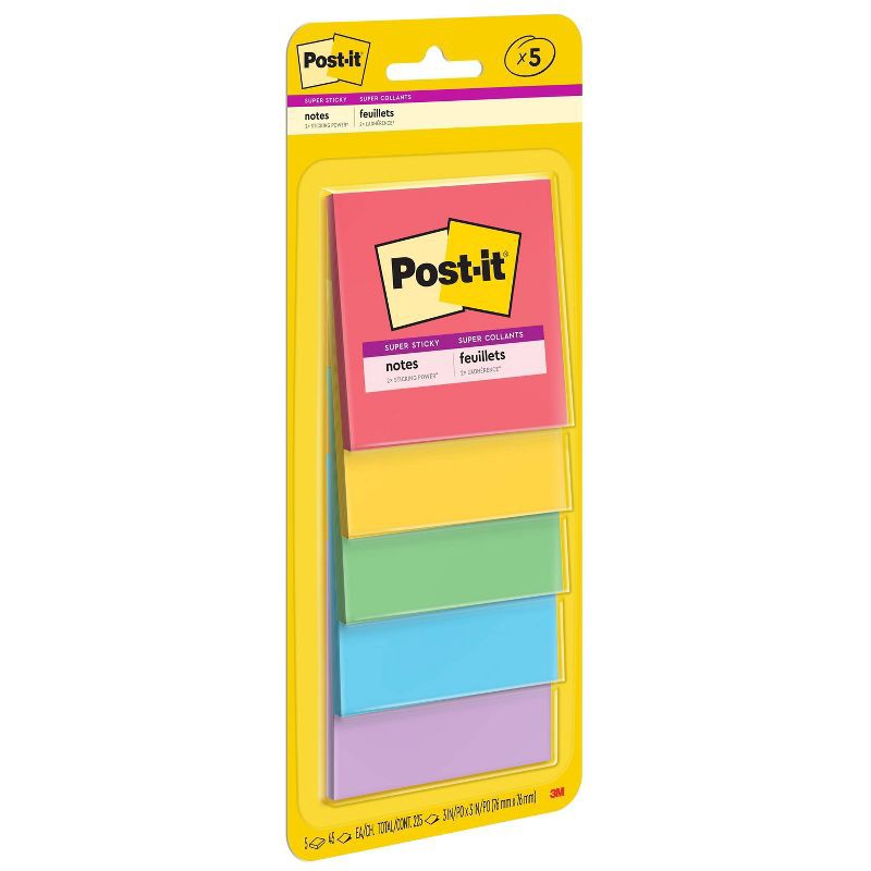slide 11 of 23, Post-it 5pk 3" x 3" Super Sticky Notes 45 Sheets/Pad - Marrakesh Collection: Multicolor Office Supplies, Art & Design, 5 ct, 45 sheets