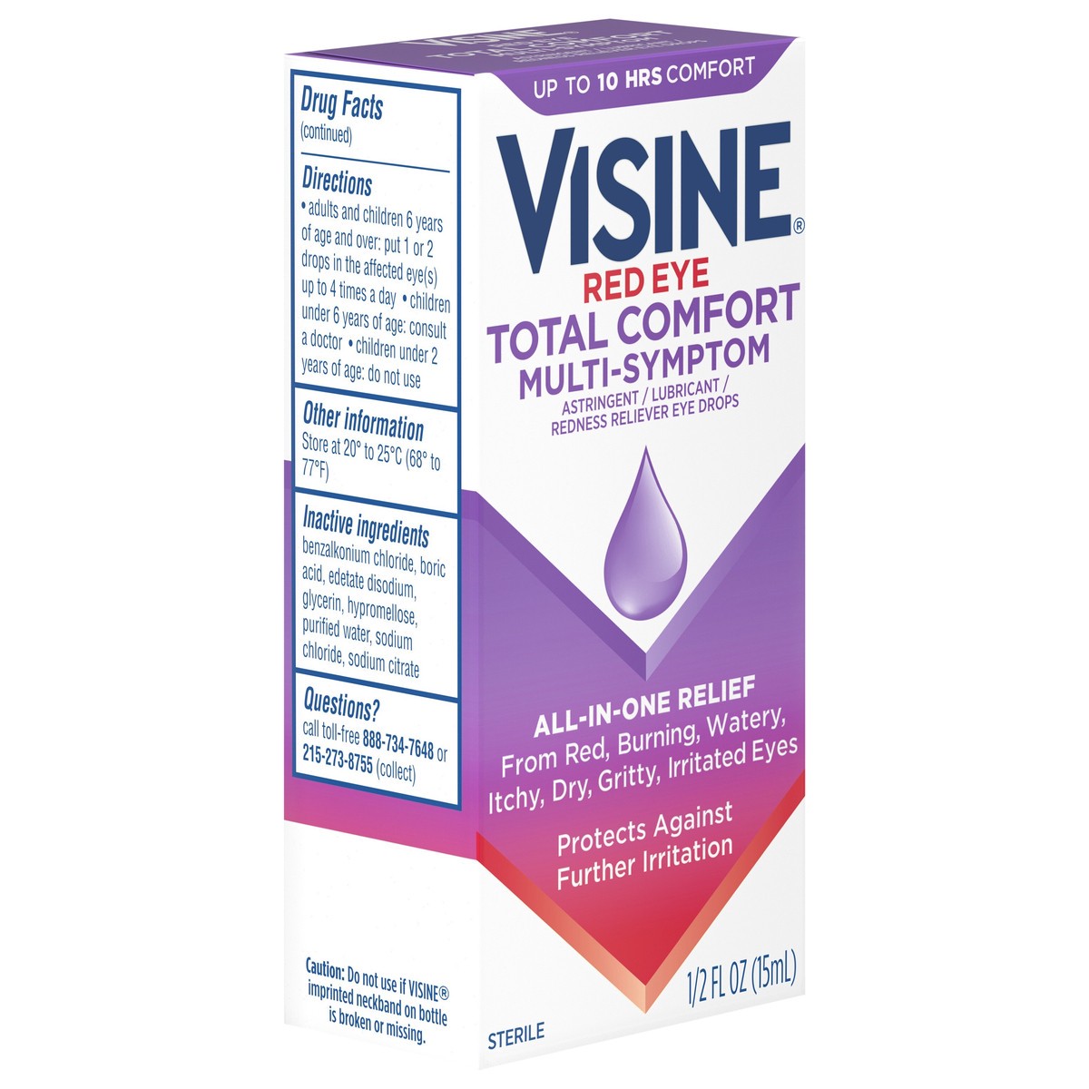 slide 4 of 7, Visine Red Eye Total Comfort Multi-Symptom Astringent, Lubricant and Redness Reliever Eye Drops, 0.5 Fl. Oz, 0.5 fl oz