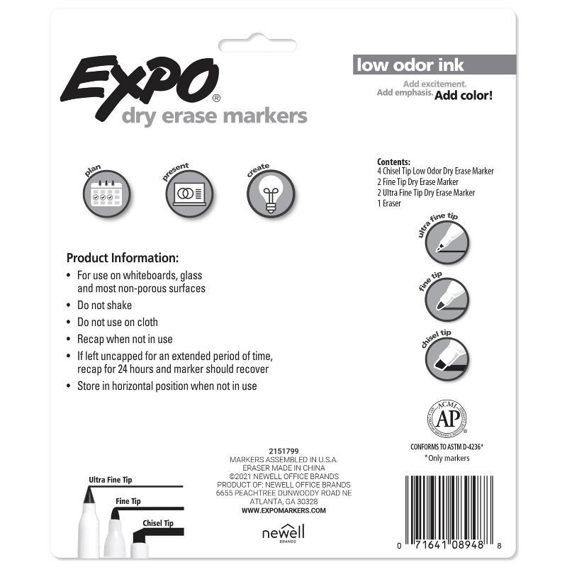 slide 8 of 9, Expo 9pk Dry Erase Marker Starter Set with Eraser & Fine/Ultra Fine/Chisel Tips Multicolored, 9 ct