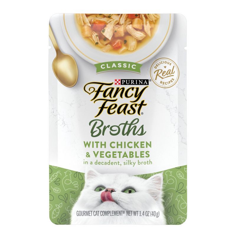 slide 1 of 9, Purina Fancy Feast Lickable Broths Classic Wet Cat Food with Chicken Flavor - 1.4oz, 1.4 oz