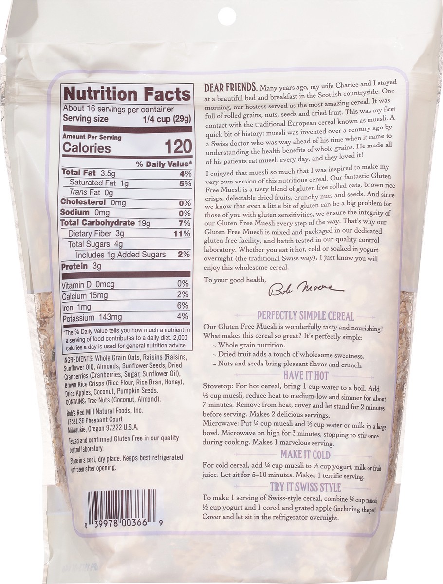 slide 9 of 9, Bob's Red Mill Gluten Free Muesli Hot Or Cold Cereal European Style, 16 oz
