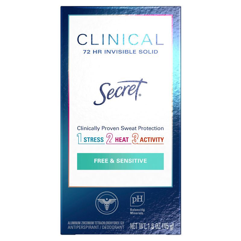 slide 2 of 8, Secret Clinical Strength Invisible Solid Antiperspirant and Deodorant for Women - Free & Sensitive - 1.6oz, 1.6 oz