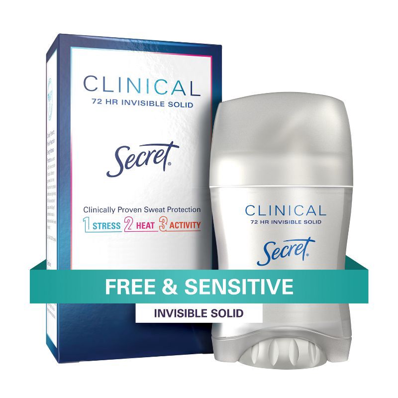 slide 1 of 8, Secret Clinical Strength Invisible Solid Antiperspirant and Deodorant for Women - Free & Sensitive - 1.6oz, 1.6 oz