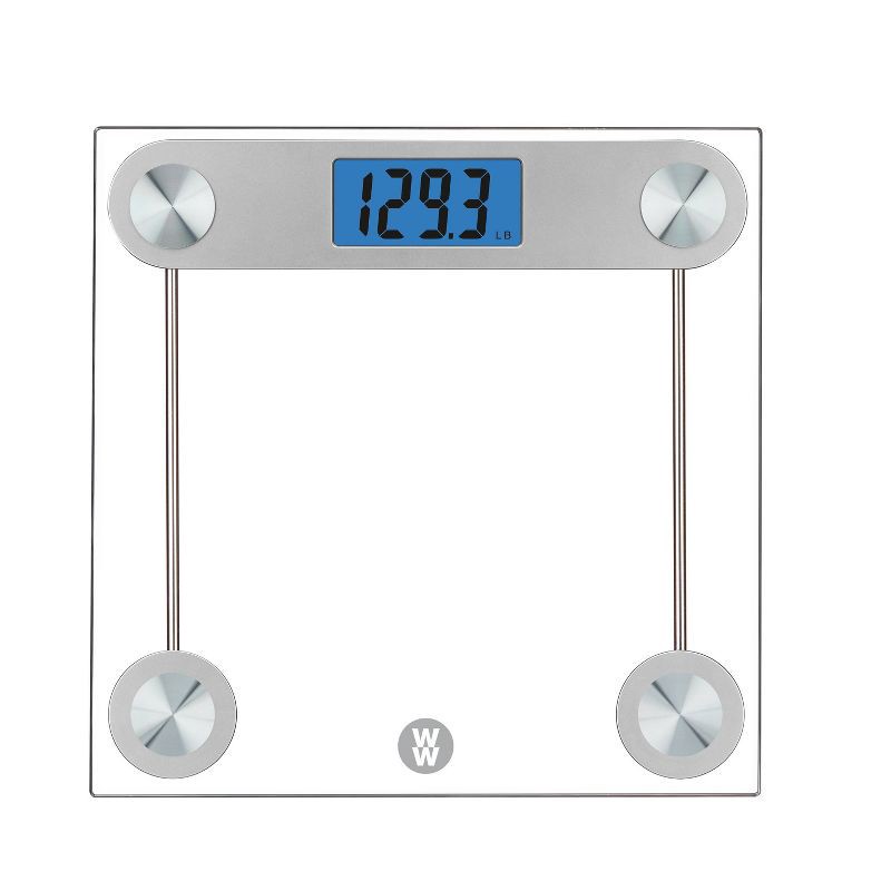 slide 1 of 7, Digital Glass Scale with LCD Display and Backlight Clear - Weight Watchers: Electronic Personal Bathroom Scale, 400 lb Capacity, 400 lb