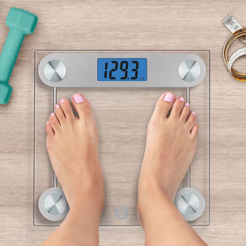 slide 5 of 7, Digital Glass Scale with LCD Display and Backlight Clear - Weight Watchers: Electronic Personal Bathroom Scale, 400 lb Capacity, 400 lb