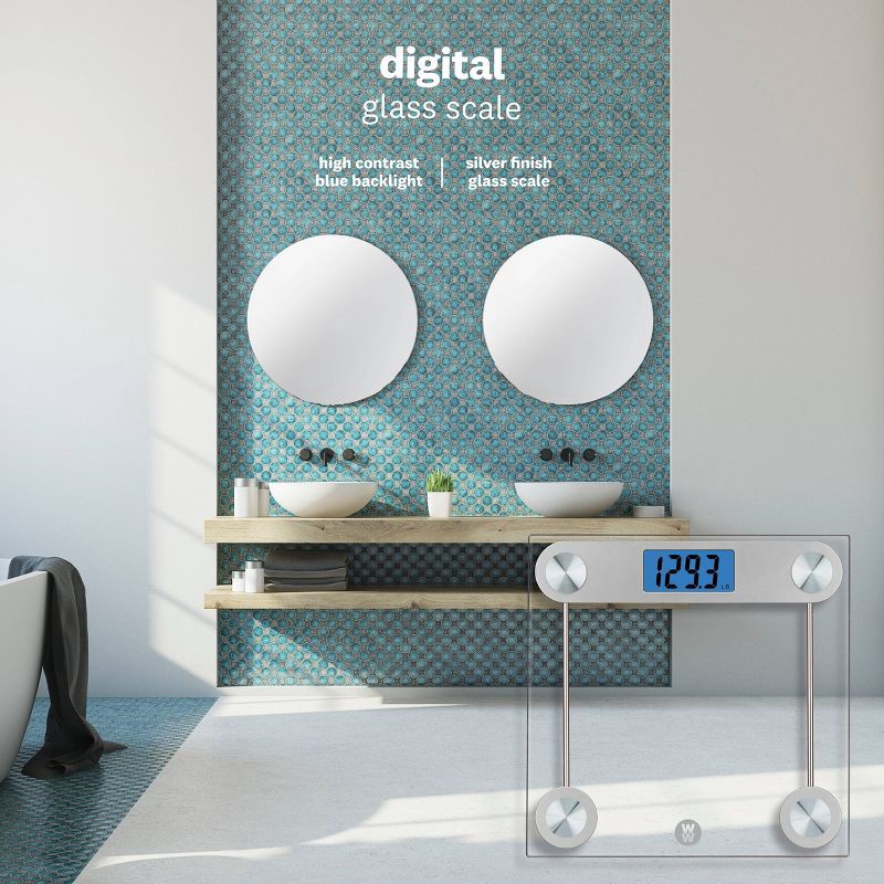 slide 7 of 7, Digital Glass Scale with LCD Display and Backlight Clear - Weight Watchers: Electronic Personal Bathroom Scale, 400 lb Capacity, 400 lb