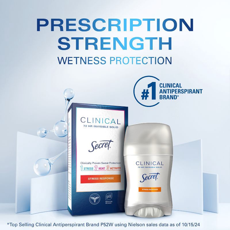slide 2 of 11, Secret Clinical Strength Invisible Solid Antiperspirant & Deodorant for Women - Stress Response - 1.6oz, 1.6 oz
