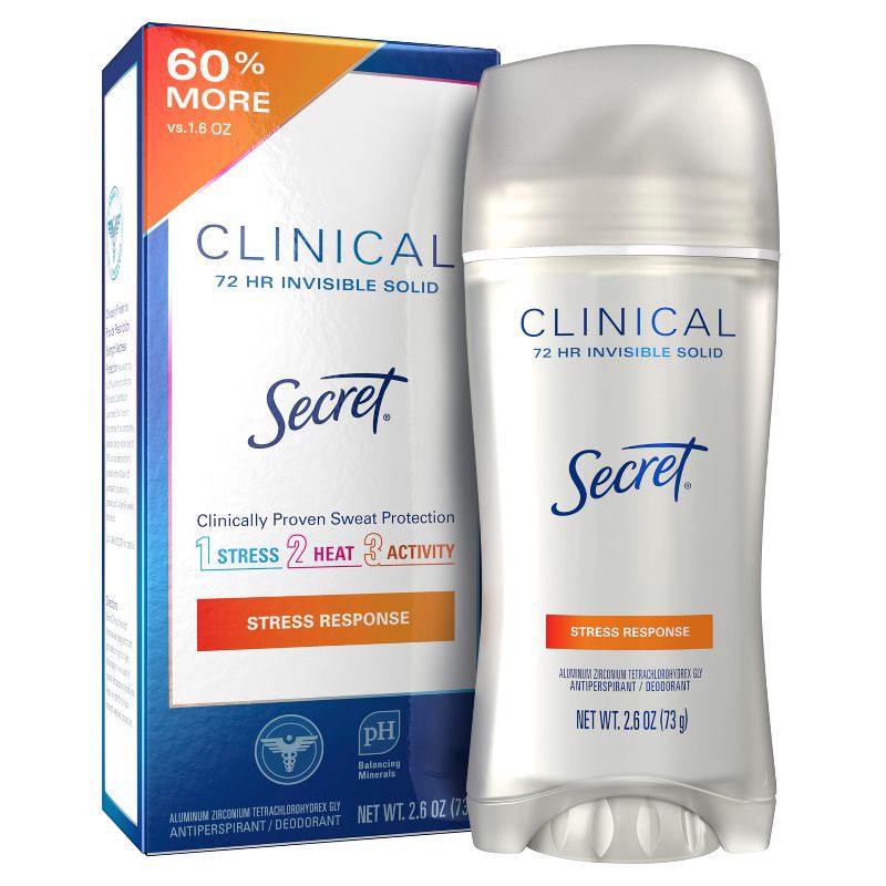 slide 10 of 11, Secret Clinical Strength Invisible Solid Antiperspirant & Deodorant for Women - Stress Response - 1.6oz, 1.6 oz