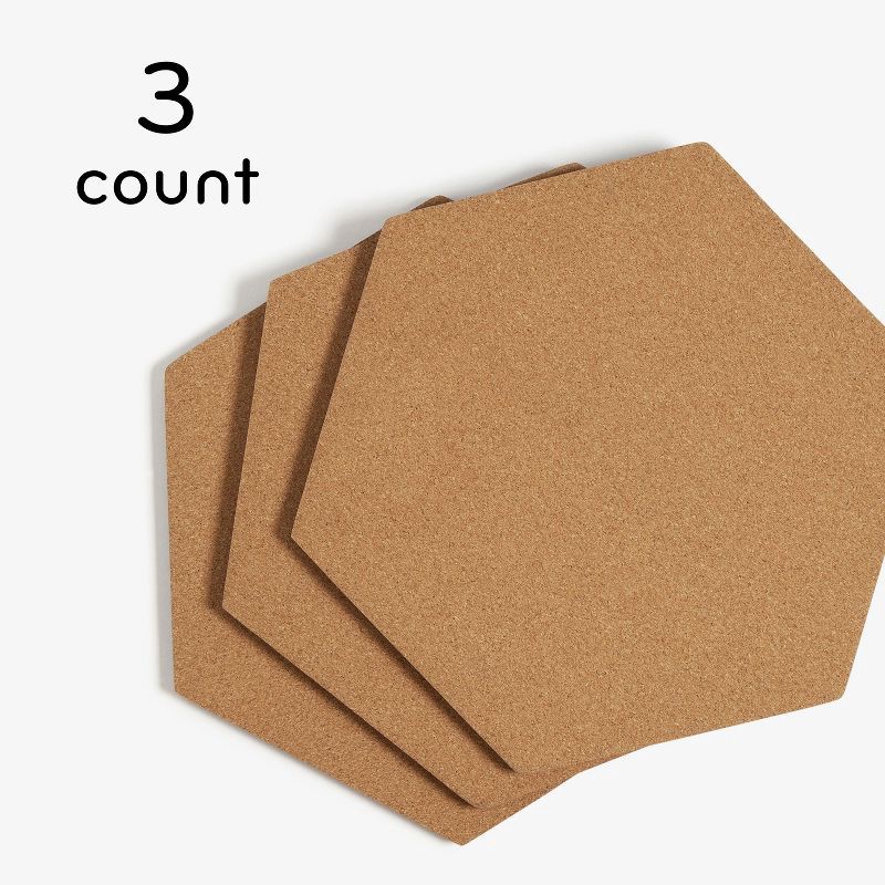 slide 4 of 8, U Brands 3ct Hexagon Cork Bulletin Board Tiles: Small Corkboard for Wall, Dorm Bulletin Board, 11.5" x 10.25", Brown, 3 ct