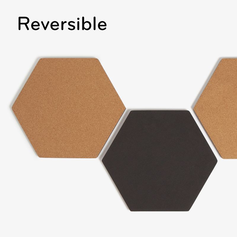 slide 5 of 8, U Brands 3ct Hexagon Cork Bulletin Board Tiles: Small Corkboard for Wall, Dorm Bulletin Board, 11.5" x 10.25", Brown, 3 ct