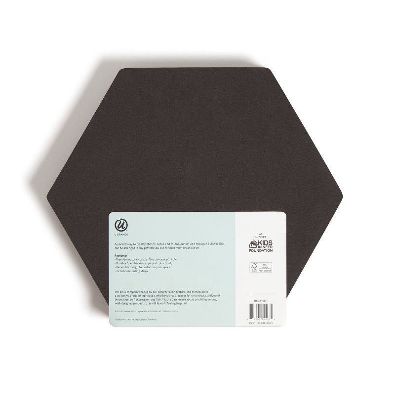 slide 7 of 8, U Brands 3ct Hexagon Cork Bulletin Board Tiles: Small Corkboard for Wall, Dorm Bulletin Board, 11.5" x 10.25", Brown, 3 ct