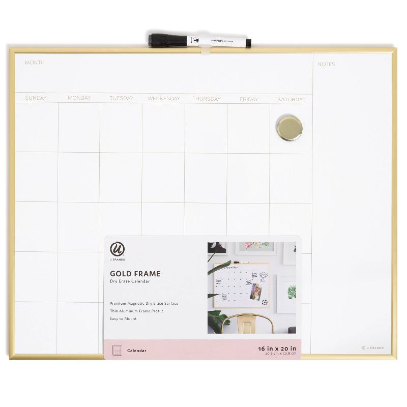 slide 1 of 5, U Brands 16"x20" Dry Erase Calendar Board Gold, 1 ct