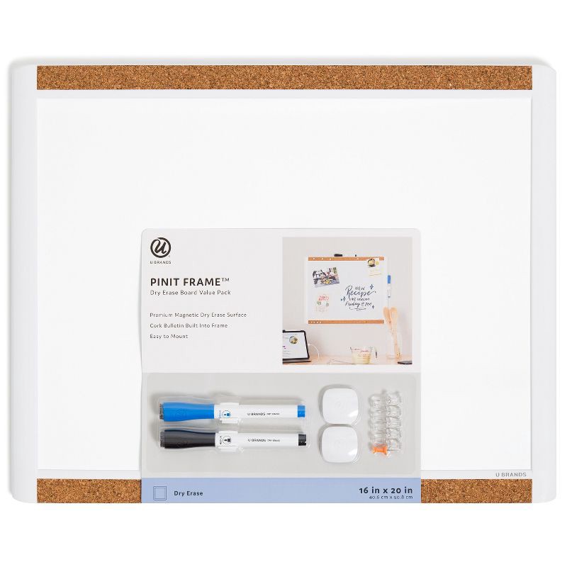slide 1 of 6, U Brands 16"x20" Pin-it Frame Magnetic Dry Erase Board Value Pack: Wall Mount Whiteboard with Magnets & Marker, 1 ct