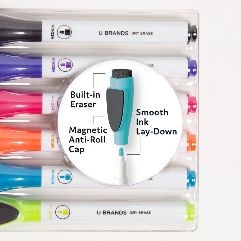 slide 4 of 6, U Brands 6ct Magnetic Dry Erase Markers with Eraser Cap, 6 ct