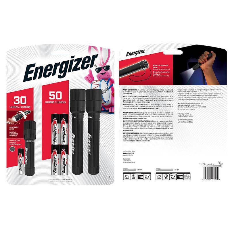 slide 2 of 3, Energizer 3pk X Focus LED Flashlight: Small Portable Light Set with Batteries, Adjustable LED, Black, All Ages, 3 ct