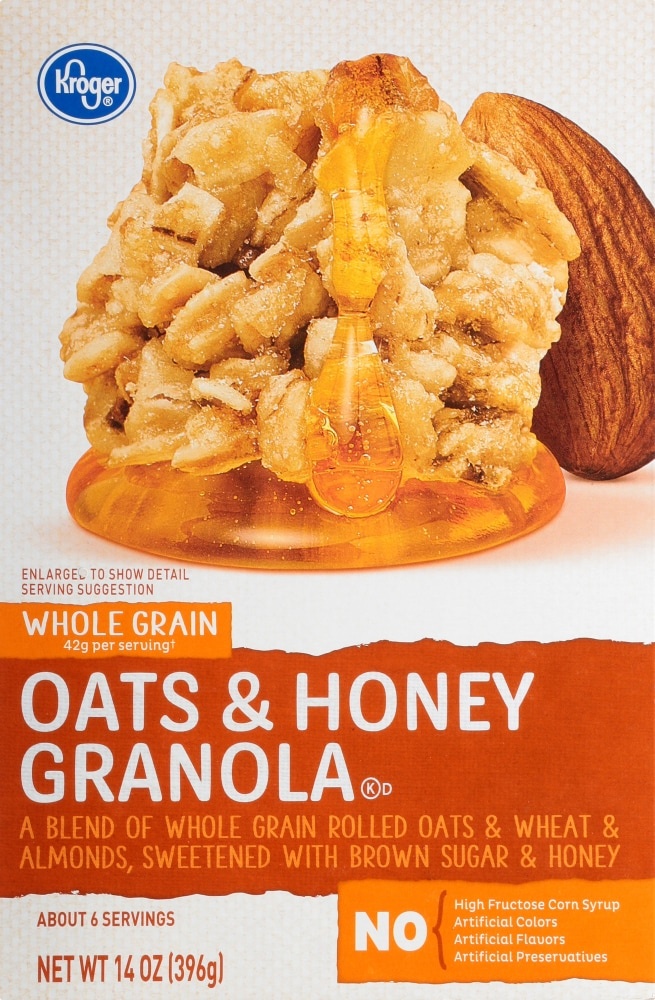 slide 1 of 1, Kroger Whoel Grain Oat & Honey Granola, 14 oz