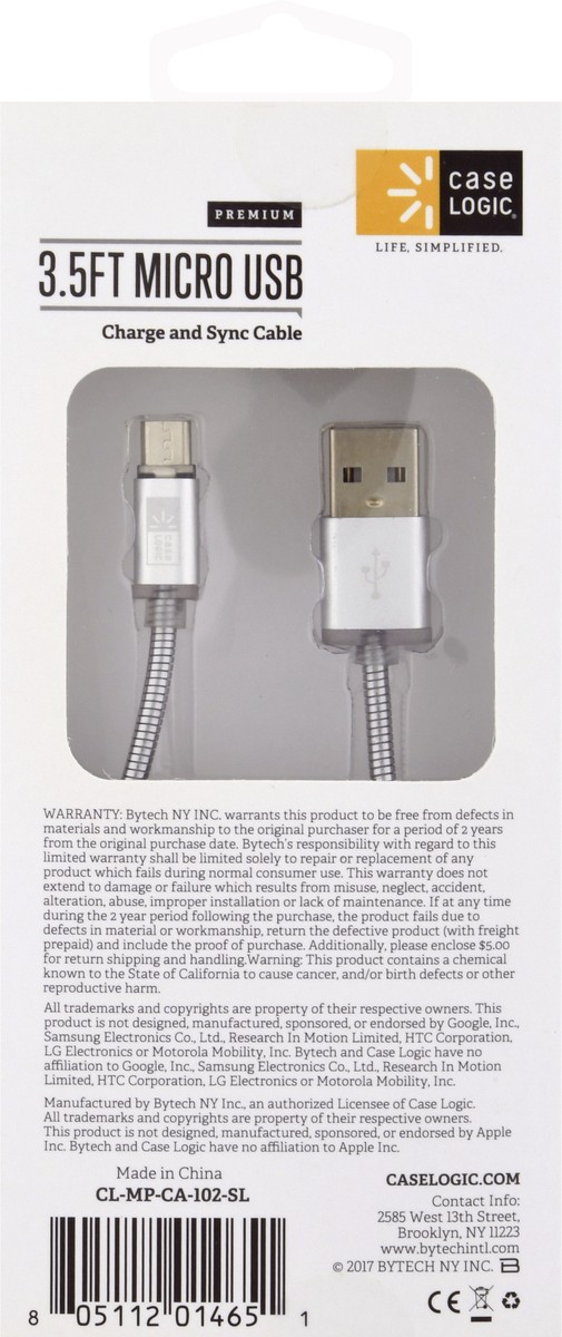 slide 2 of 10, Case Logic 3.5FT Micro USB Premium Metal Charge and Sync Cable 1 ea, 1 ea