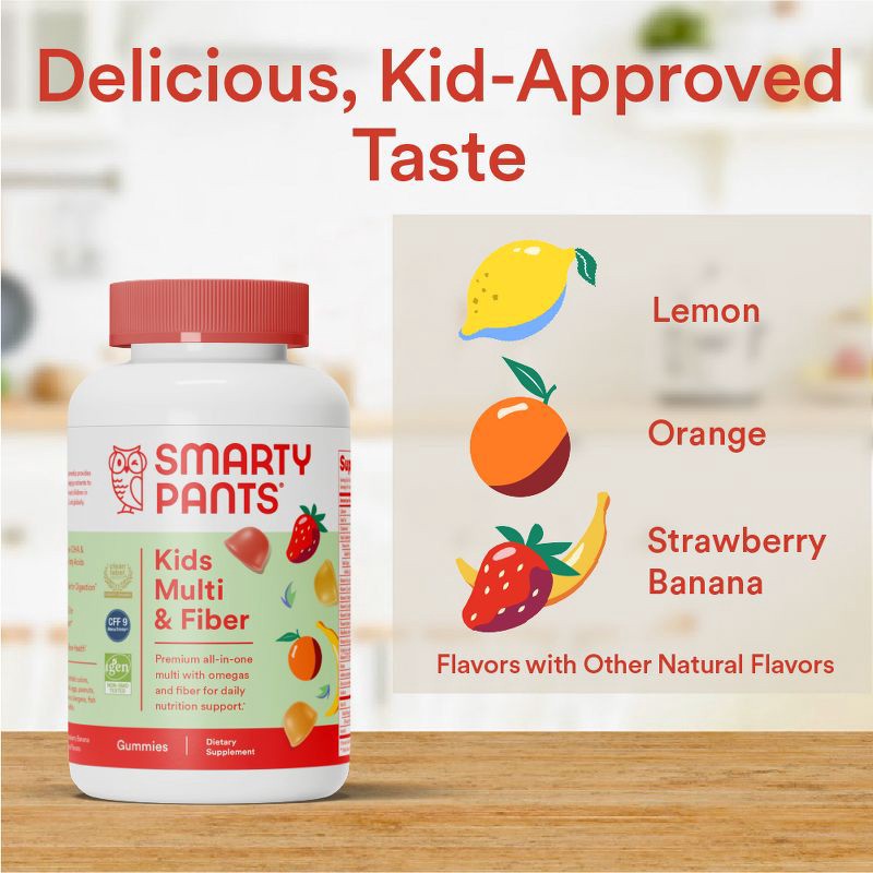 slide 7 of 10, SmartyPants Kids Multi + Fiber & Omega 3 Fish Oil Gummy Vitamins with D3, C & B12 - 90 ct, 12 x 90 ct
