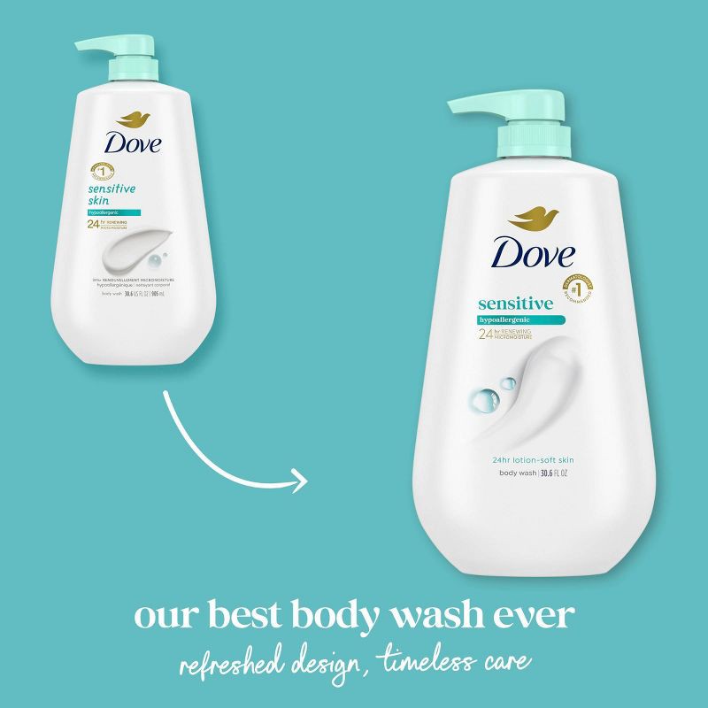 slide 3 of 10, Dove Beauty Sensitive Skin Body Wash Pump Gentle Hypoallergenic Formula 24hr Lotion-Soft Skin - 30.6 fl oz, 30.6 fl oz