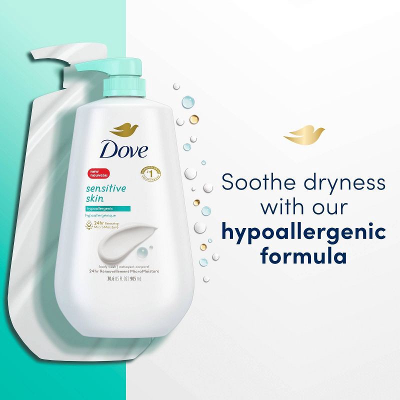slide 5 of 10, Dove Beauty Sensitive Skin Hypoallergenic Body Wash Pump - 30.6 fl oz, 30.6 fl oz
