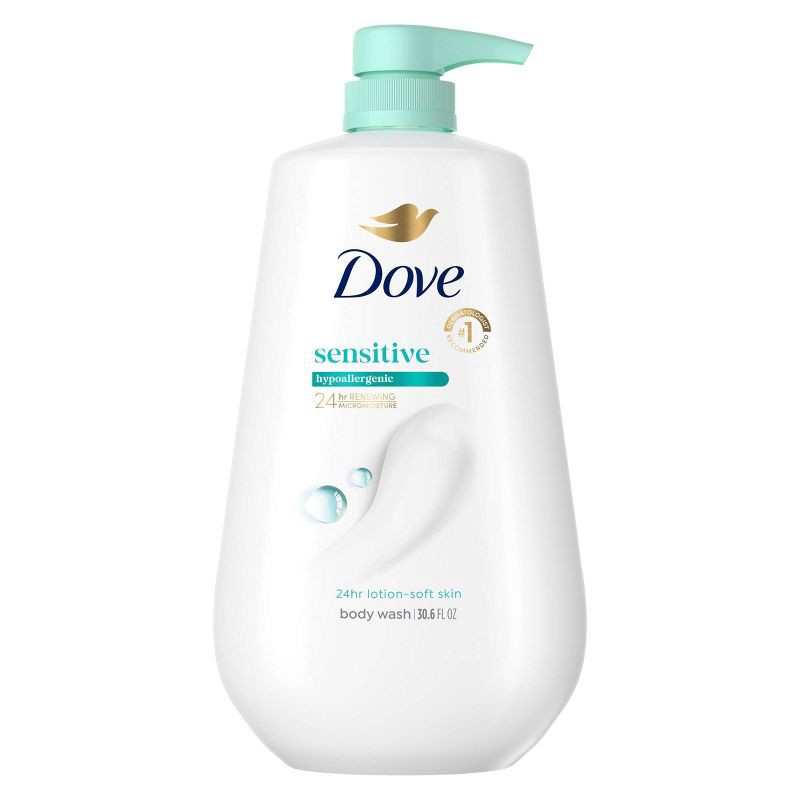 slide 1 of 10, Dove Beauty Sensitive Skin Body Wash Pump Gentle Hypoallergenic Formula 24hr Lotion-Soft Skin - 30.6 fl oz, 30.6 fl oz