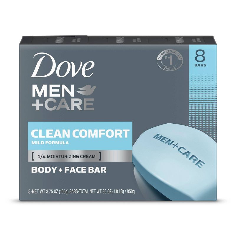 slide 2 of 5, Dove Men+Care Clean Comfort Body & Face Bar Soap - 8pk - 3.75oz each, 8 ct, 3.75 oz